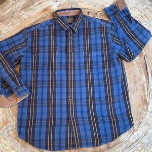 Men’s St John’s Bay Blue Plaid Flannel Shirt, Size Large